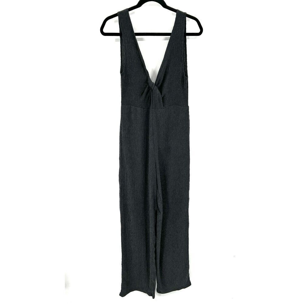 PULL & BEAR Gray Textured Front Twist Sleeveless Wide Leg V-Neck Jumpsuit Medium